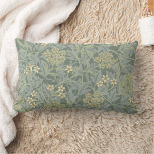 William Morris Jasmine Blue Green Botanical Art Lumbar Pillow