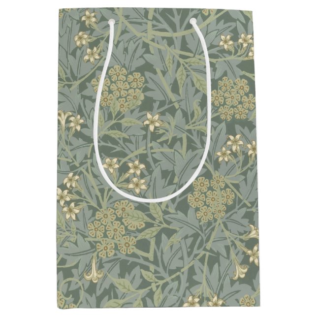William Morris Jasmine Blue Green Botanical Art Medium Gift Bag (Front)