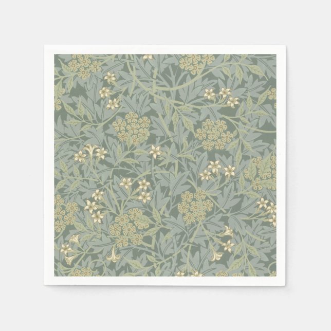 William Morris Jasmine Blue Green Botanical Art Napkins (Front)