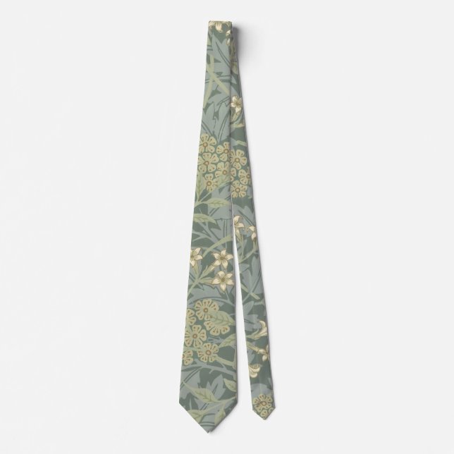 William Morris Jasmine Blue Green Botanical Art Neck Tie (Front)