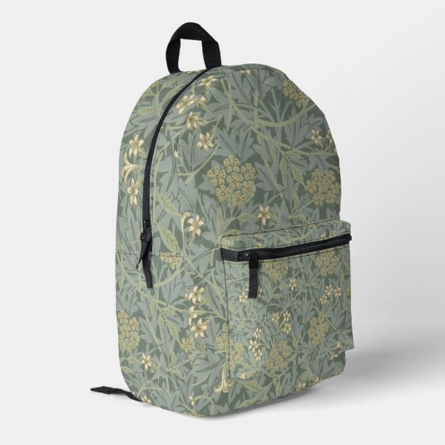 William Morris Jasmine Blue Green Botanical Art Printed Backpack (Back Corner Left)