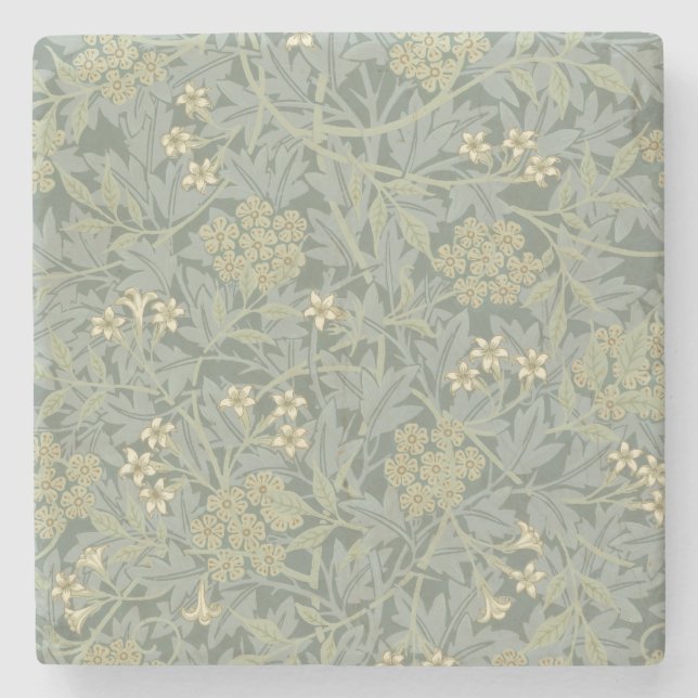 William Morris Jasmine Blue Green Botanical Art Stone Coaster (Front)