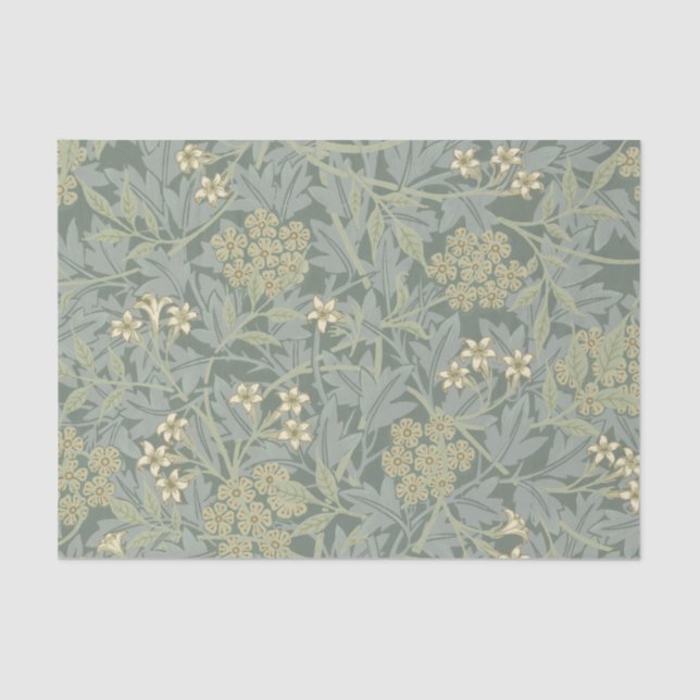 William Morris Jasmine Blue Green Botanical Art Tissue Paper (Front)