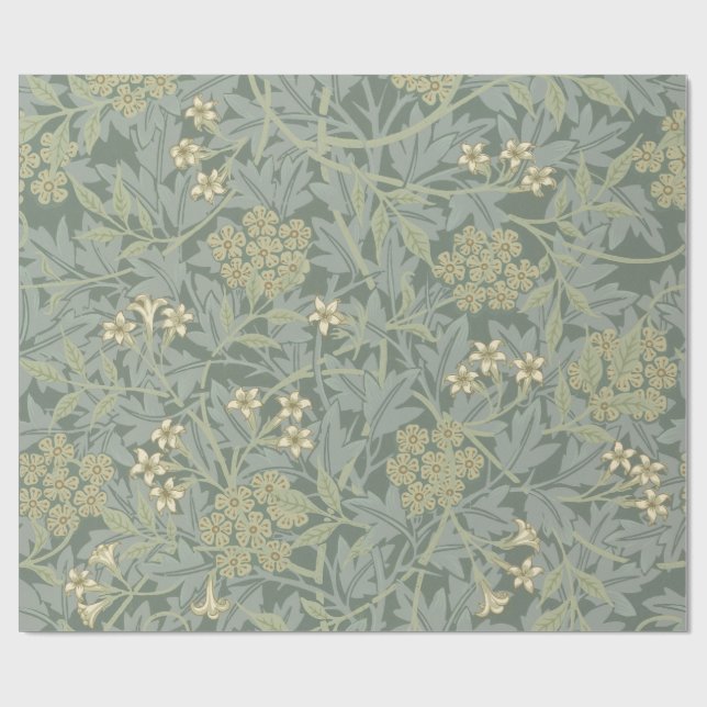 William Morris Jasmine Blue Green Botanical Art Wrapping Paper (Flat)