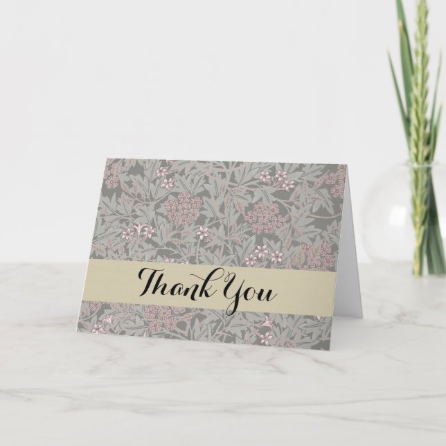 William Morris Jasmine Flower Pattern Letterpress Thank You Card (Front)