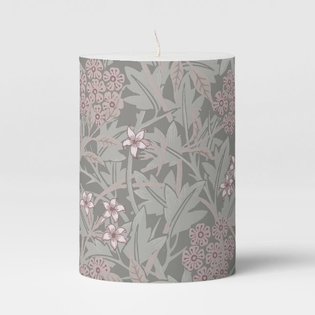 William Morris Jasmine Flower Pattern Pillar Candle (Front)