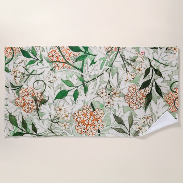 William Morris Jasmine Garden Flower Classic Beach Towel (Front)