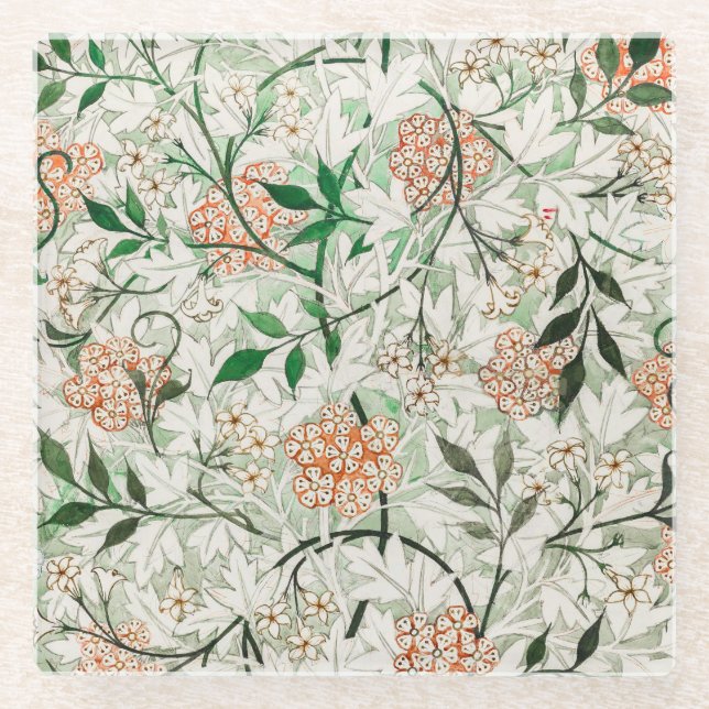 William Morris Jasmine Garden Flower Classic Glass Coaster (Front)