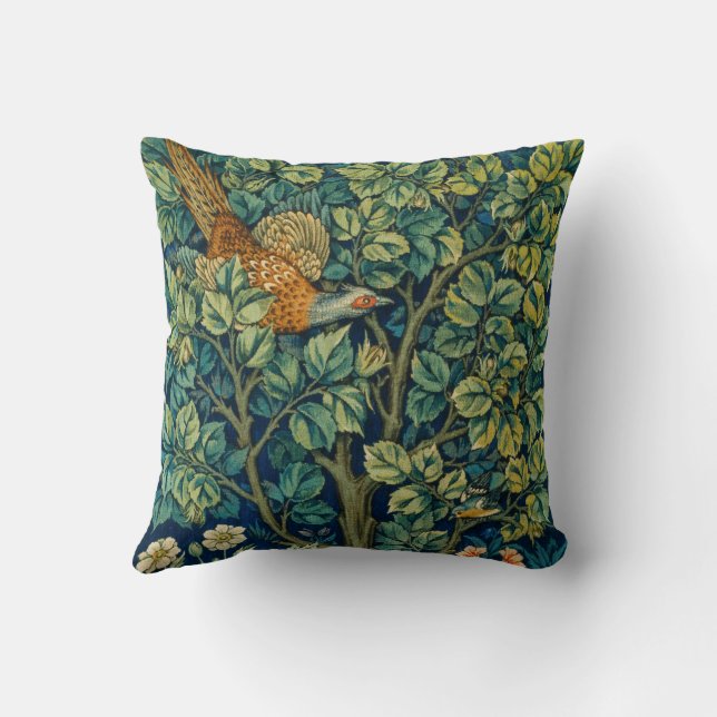 William Morris & John Henry Dearle's Pheasant Throw Pillow (Back)