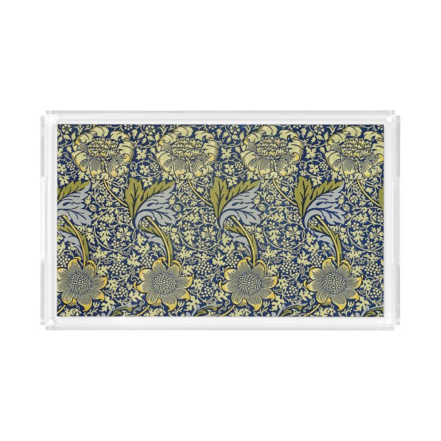 William Morris Kennet Floral Wallpaper Blue Acrylic Tray (Front)