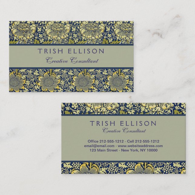 William Morris Kennet Floral Wallpaper Blue Business Card (Front/Back)