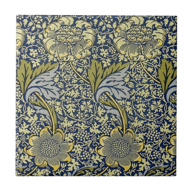 William Morris Kennet Floral Wallpaper Blue Ceramic Tile (Front)