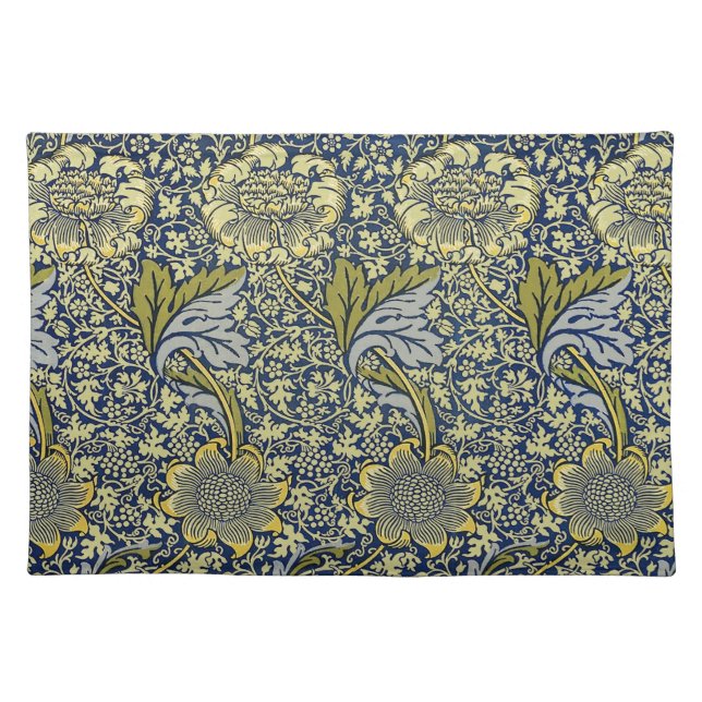 William Morris Kennet Floral Wallpaper Blue Cloth Placemat (Front)