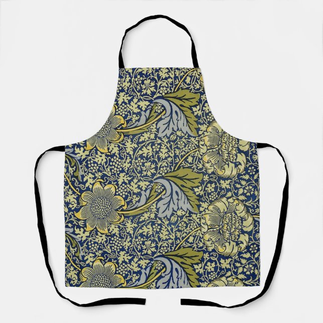 William Morris Kennet Floral Wallpaper Blue Gold Apron (Front)