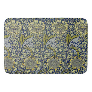 William Morris Kennet Floral Wallpaper Blue Gold Bath Mat