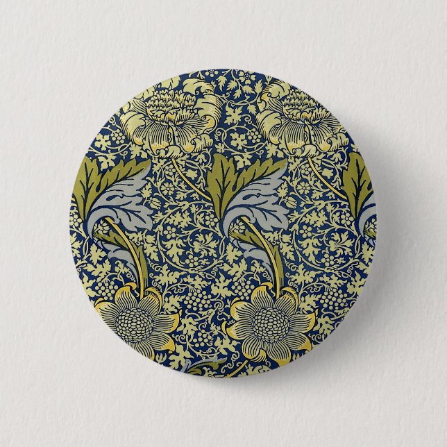 William Morris Kennet Floral Wallpaper Blue Gold Button (Front)