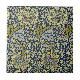 William Morris Kennet Floral Wallpaper Blue Gold Ceramic Tile