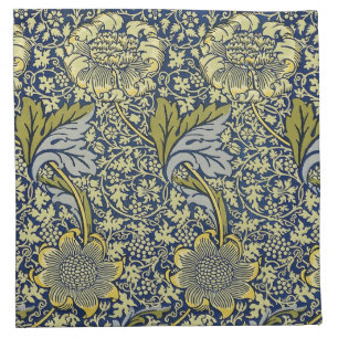 William Morris Kennet Floral Wallpaper Blue Gold Cloth Napkin