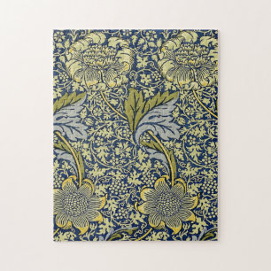 William Morris Kennet Floral Wallpaper Blue Gold Jigsaw Puzzle