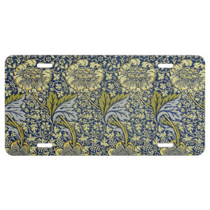 William Morris Kennet Floral Wallpaper Blue Gold License Plate