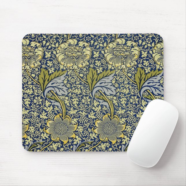 William Morris Kennet Floral Wallpaper Blue Gold Mouse Pad (With Mouse)