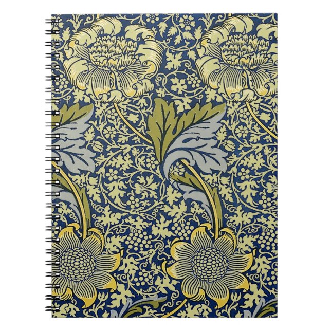 William Morris Kennet Floral Wallpaper Blue Gold Notebook (Front)