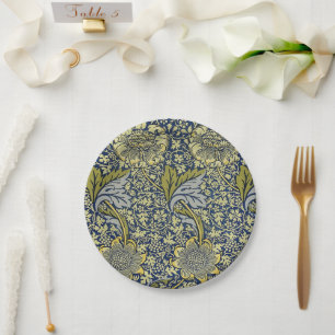 William Morris Kennet Floral Wallpaper Blue Gold Paper Plates