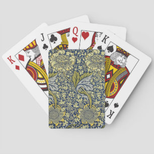 William Morris Kennet Floral Wallpaper Blue Gold Poker Cards
