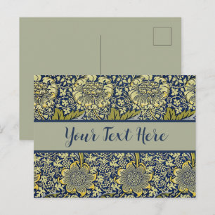 William Morris Kennet Floral Wallpaper Blue Gold Postcard