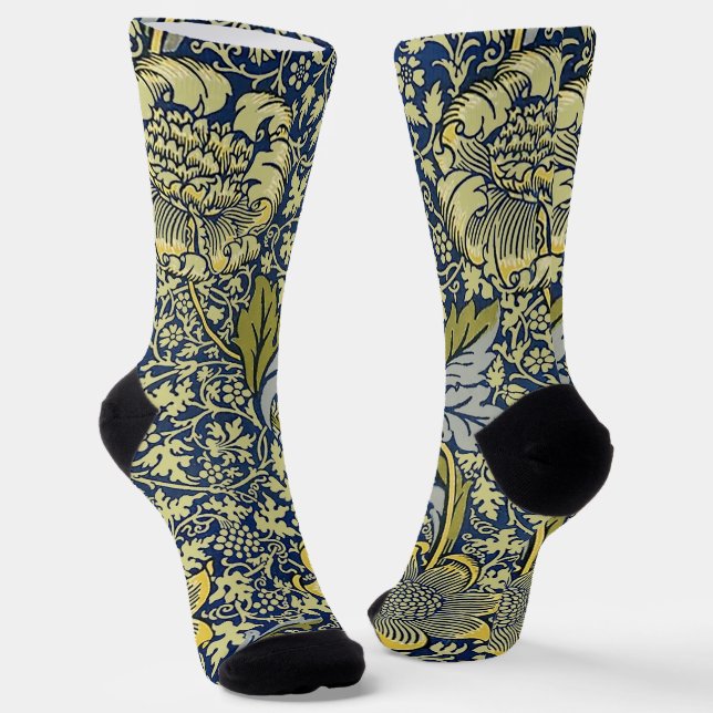 William Morris Kennet Floral Wallpaper Blue Gold Socks (Angled)