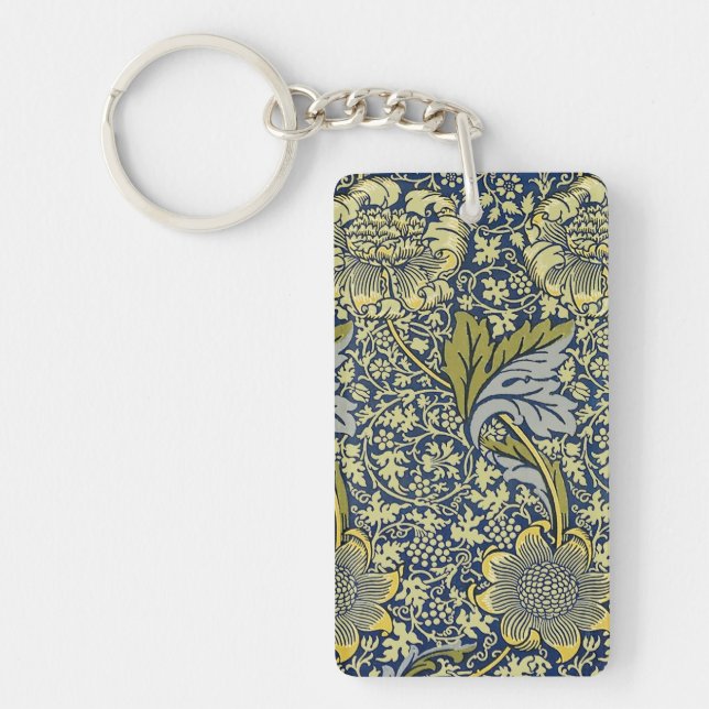 William Morris Kennet Floral Wallpaper Blue Keychain (Front)