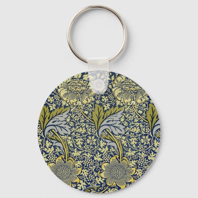 William Morris Kennet Floral Wallpaper Blue Keychain (Front)