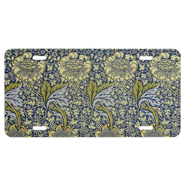 William Morris Kennet Floral Wallpaper Blue License Plate (Front)