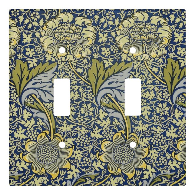 William Morris Kennet Floral Wallpaper Blue Light Switch Cover (Front)