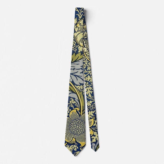 William Morris Kennet Floral Wallpaper Blue Neck Tie (Front)