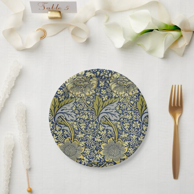 William Morris Kennet Floral Wallpaper Blue Paper Plates (Wedding)