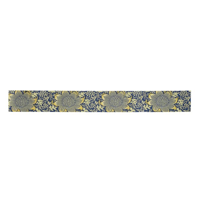 William Morris Kennet Floral Wallpaper Blue Satin Ribbon (Front)