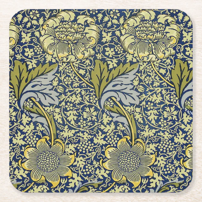 William Morris Kennet Floral Wallpaper Blue Square Paper Coaster | Zazzle