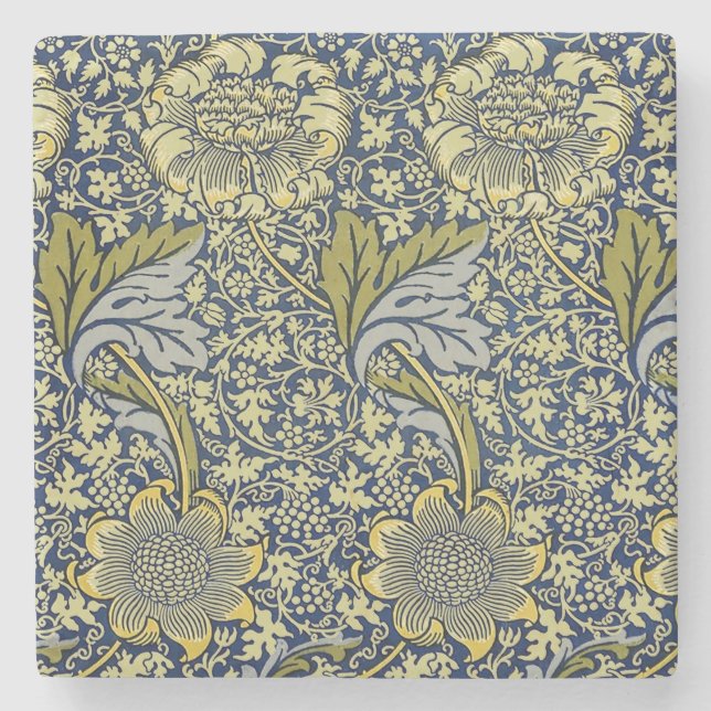 William Morris Kennet Floral Wallpaper Blue Stone Coaster (Front)