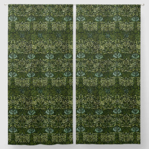 William Morris Large Green Leaves & Blue Flower Blackout Curtains