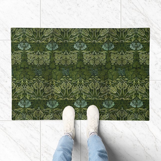 William Morris Large Green Leaves & Blue Flower Doormat (Indoor)