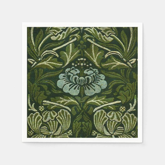 William Morris Large Green Leaves & Blue Flower Napkins (Front)