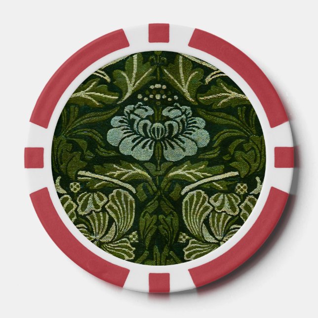 William Morris Large Green Leaves & Blue Flower Poker Chips (Front)