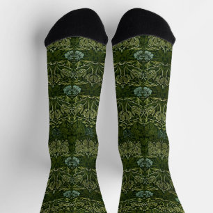 William Morris Large Green Tulip Rose Wallpaper Socks