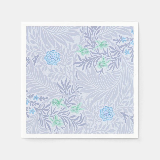 William Morris - Larkspur - Blue Flowers & Leaves Napkins (Front)