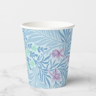 William Morris - Larkspur -  Blue Flowers & Leaves Paper Cups