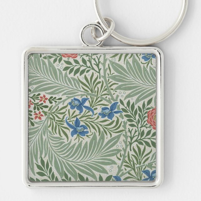William Morris Larkspur Floral Green Pink Blue  Keychain (Front)