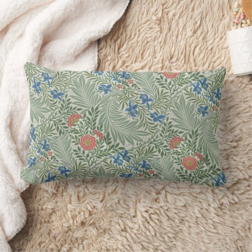 William Morris Larkspur Floral Green Pink Blue  Lumbar Pillow