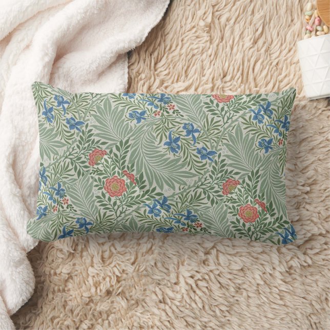 William Morris Larkspur Floral Green Pink Blue  Lumbar Pillow (Blanket)