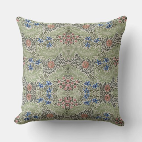 William Morris Larkspur Floral Green Pink Blue  Throw Pillow